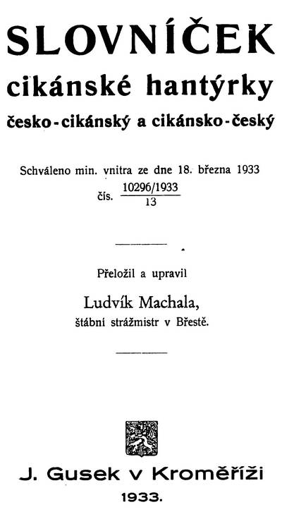Ludvík Machala - Slovníček cikánské hantýrky - 1933 - 2 MB